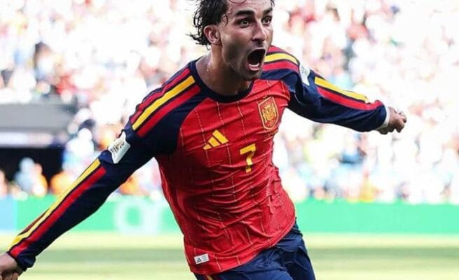 Spanyol mencetak gol ke gawang Argentina di final Piala Dunia 2026