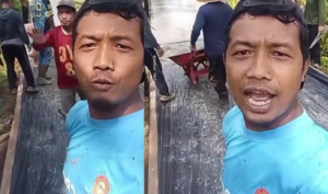 Tangkapan layar video warga Dusun Umbul Glimbung, Desa Bandar Agung, Kabupaten Lampung Timur, yang membangun jalan secara swadaya