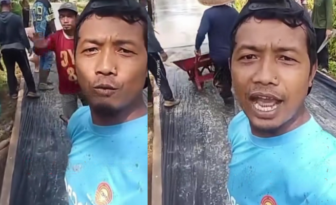 Tangkapan layar video warga Dusun Umbul Glimbung, Desa Bandar Agung, Kabupaten Lampung Timur, yang membangun jalan secara swadaya