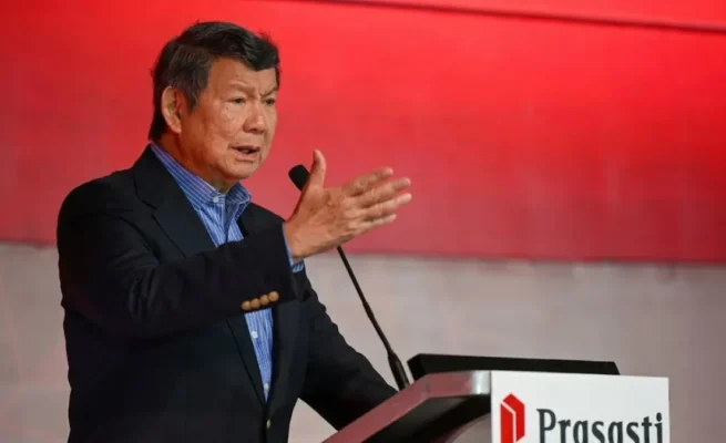 Utusan Khusus Presiden Bidang Iklim dan Energi, Hashim Djojohadikusumo, dalam acara Prasasti Indonesia Policy Forum 2026 di Jakarta Selatan. 